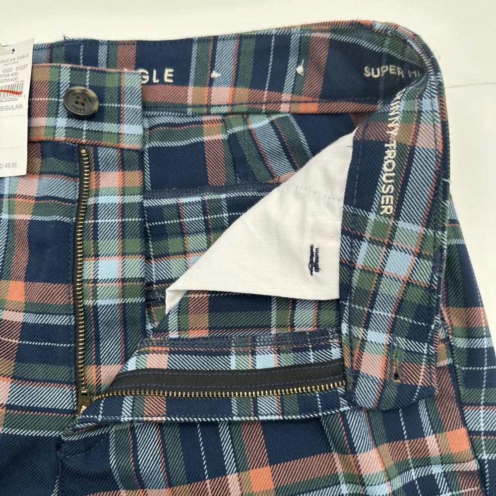 American Eagle Super Hi-Rise Skinny Trouser Navy Plaid Pants Women 8 Regular NEW - Picture 6 of 15